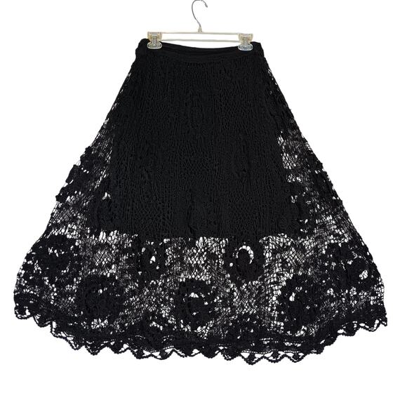 Set of 3 Piece Open Knit Skirt Top and Cardi Size Medium Black Floral Pattern - Picture 4 of 15